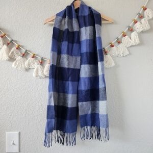 Classic Alpaca 100% Baby Alpaca Woven Buffalo Plaid Scarf Blue Winter Warm